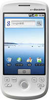 DOCOMO HT-03A handset, showing its carrier name and Google search on the Android home screen.