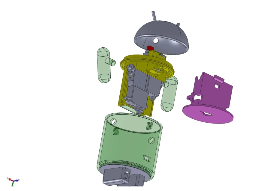The internal mechanism with its carrier opened out, showing how the components fit inside the Android body.
